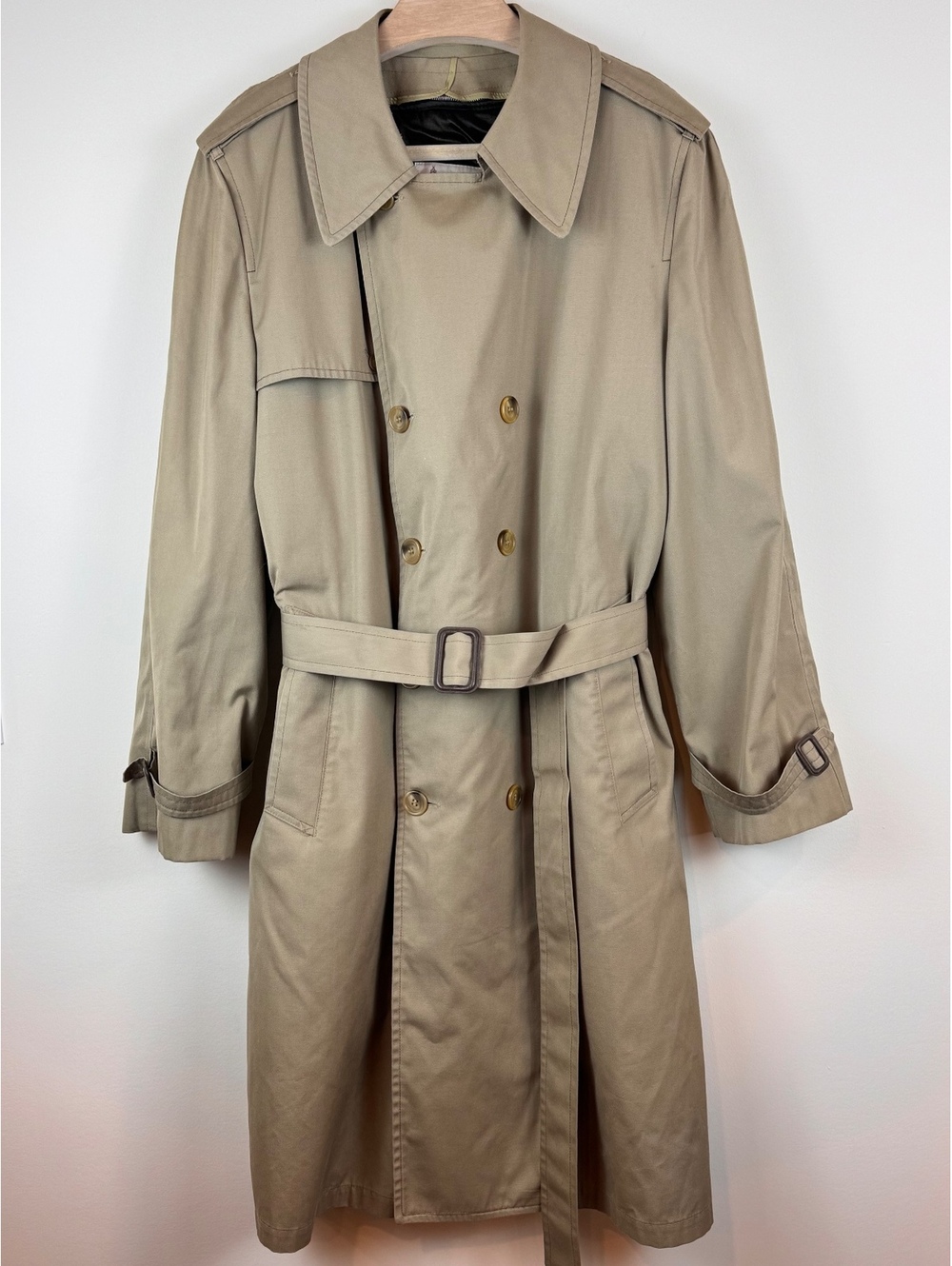 Vintage London Fog Maincoats Men’s 44 Long Khaki Trench Coat Zip-Out Liner